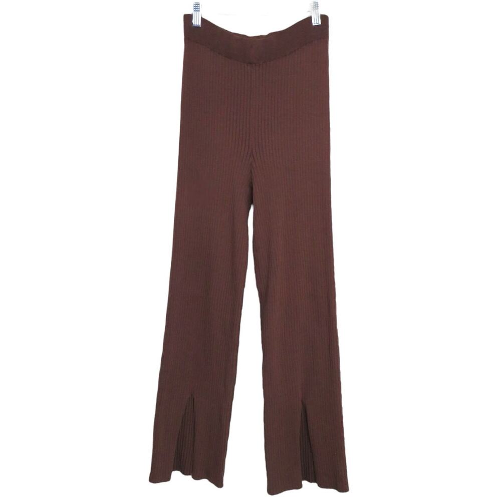 BaeVely Chocolate Brown High Waisted Ribbed Knit Pants Flare Lounge Pants Large